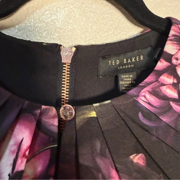 Ted Baker Hounest Shadow Floral Gathered Dress Sz 2 US Sz 6 - Picture 6 of 11